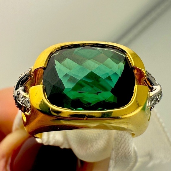 RARE Tiffany & Co. Tourmaline Cocktail Ring with Pave Diamond X Size 5.25 14g - Picture 3 of 13